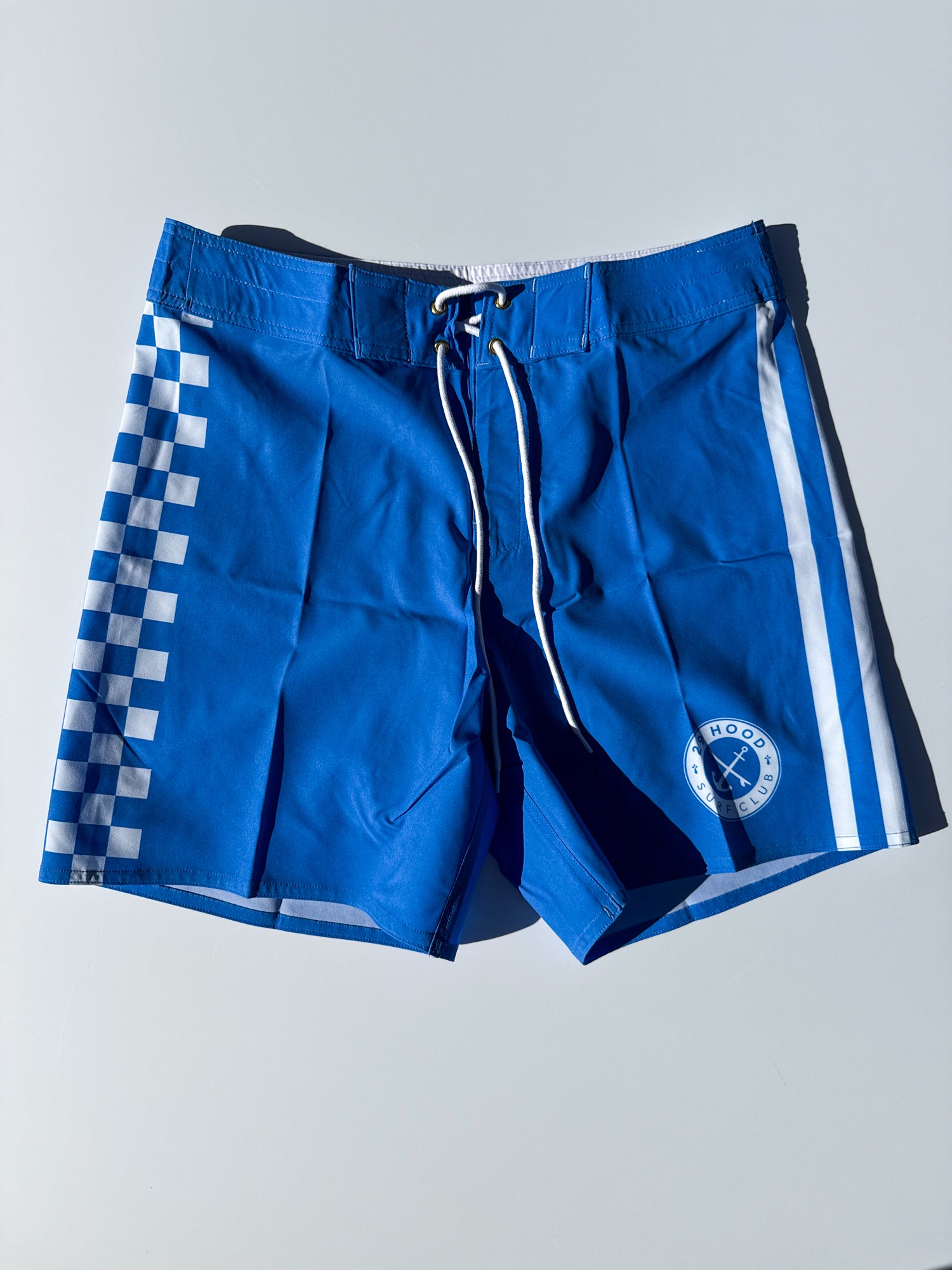 Short de bain Boardshort de surf Damier bleu blanc